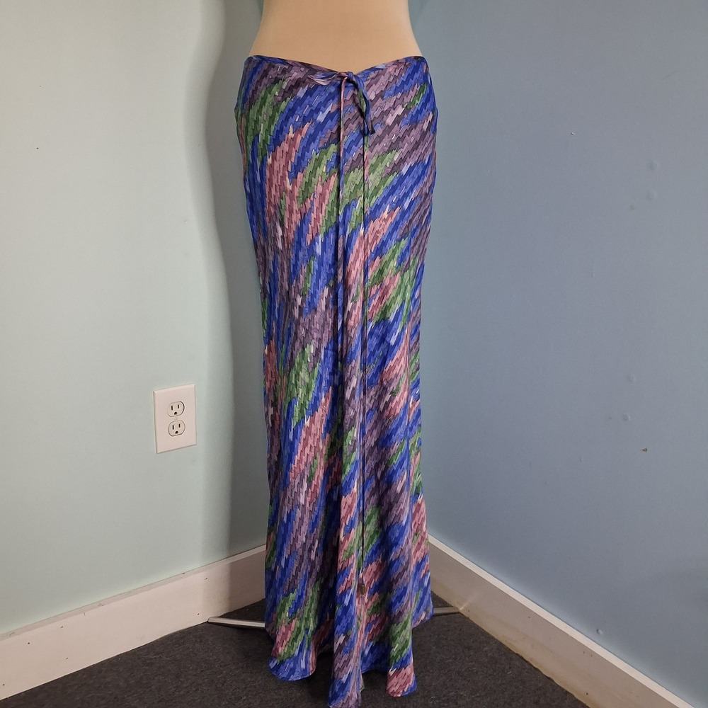 Chufy Chevron Zigzag Print Viscose Maxi Skirt Blue Purple Green Size L Tie Waist